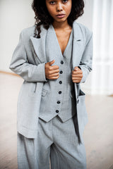 Classic notched lapel double-breasted grey melange blazer