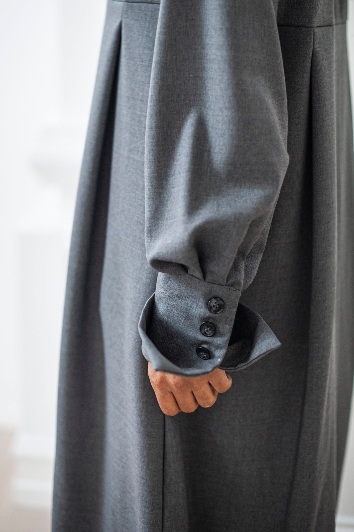 Pleated Grey Shirt Dress with Pockets