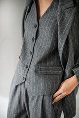 Women's wool suit vest in a grey stripe fabric