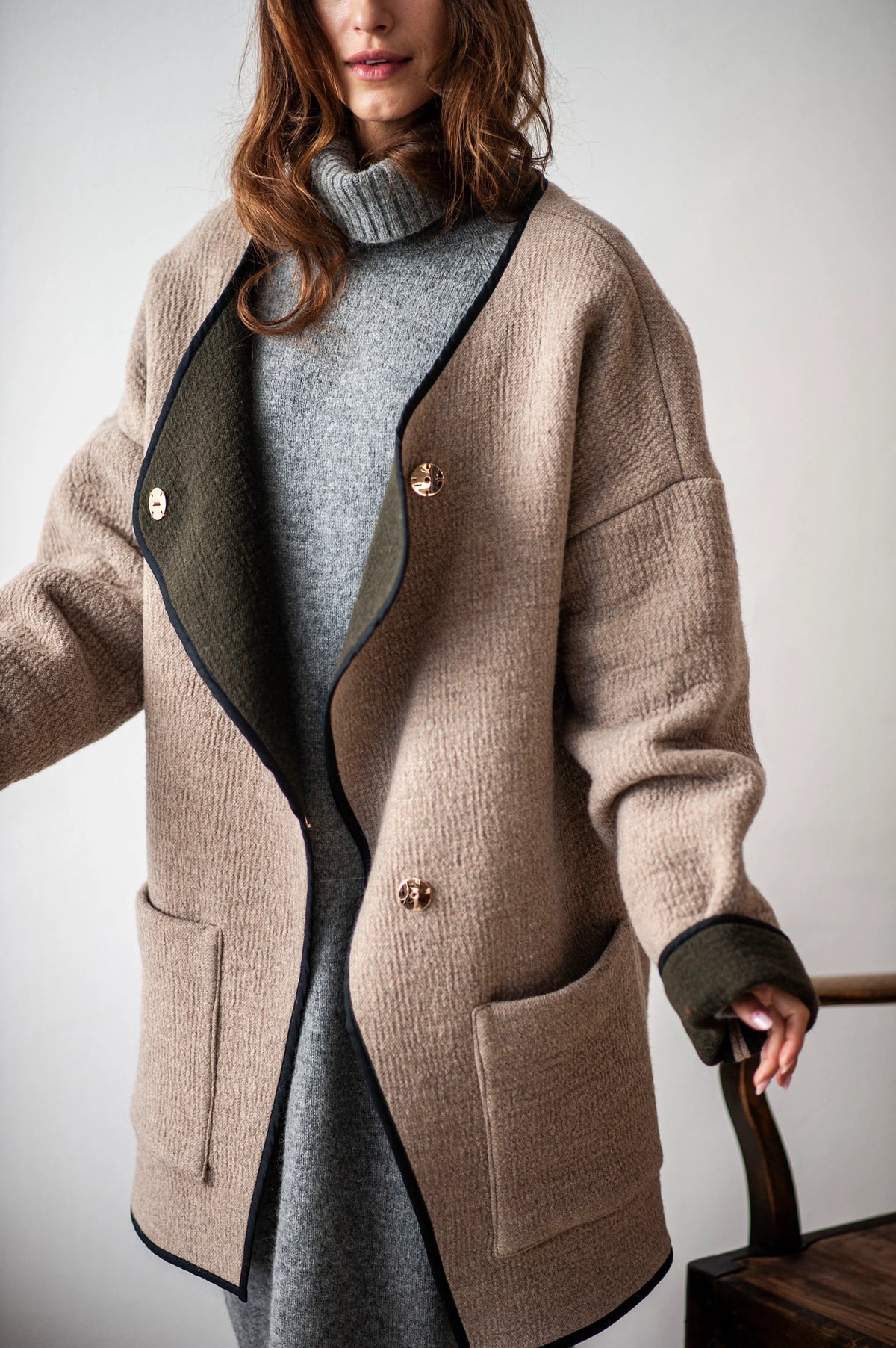 Oversized Camel Wool Blend Kimono Coat