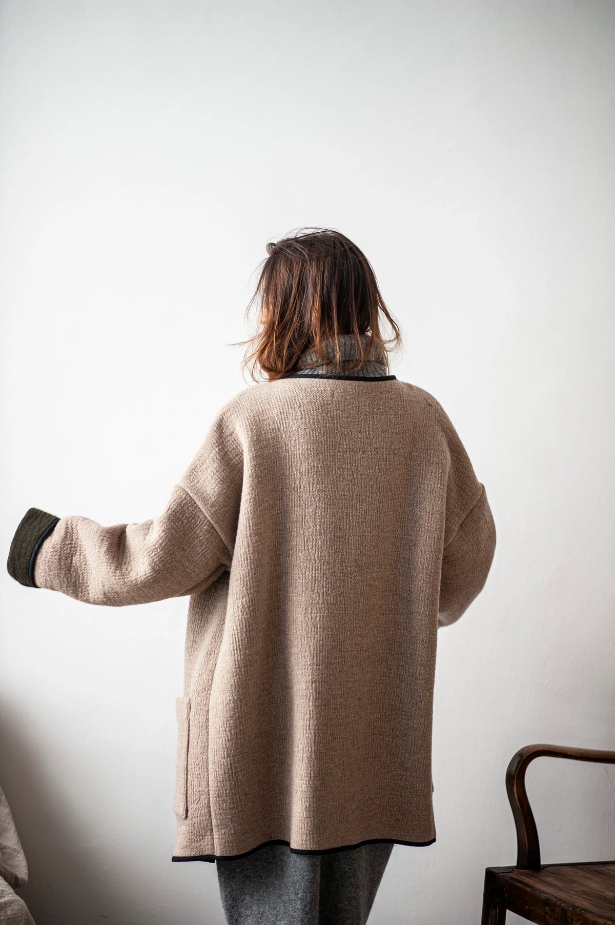 Oversized Camel Wool Blend Kimono Coat