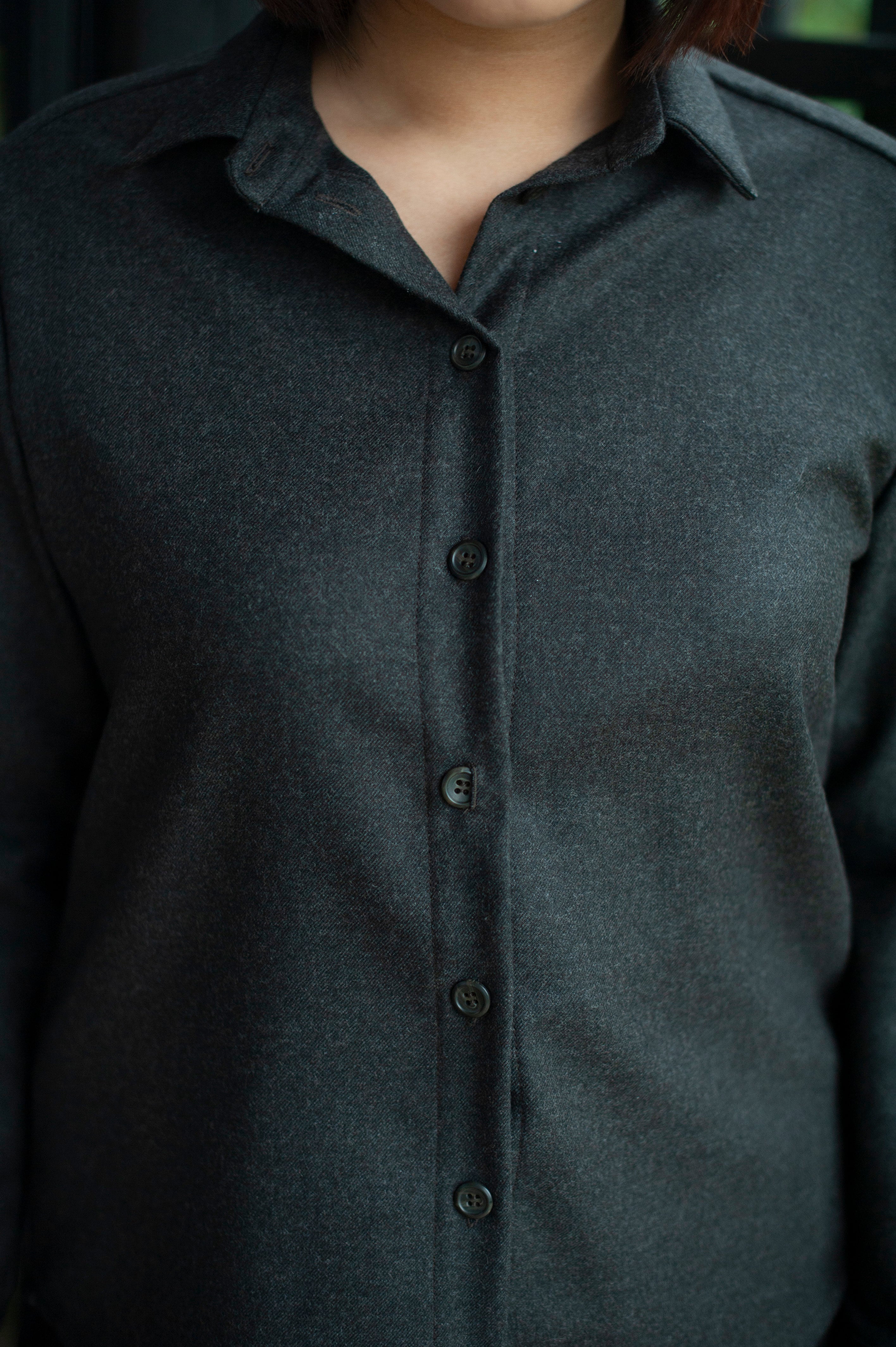 Women's brown wool collared shirt.