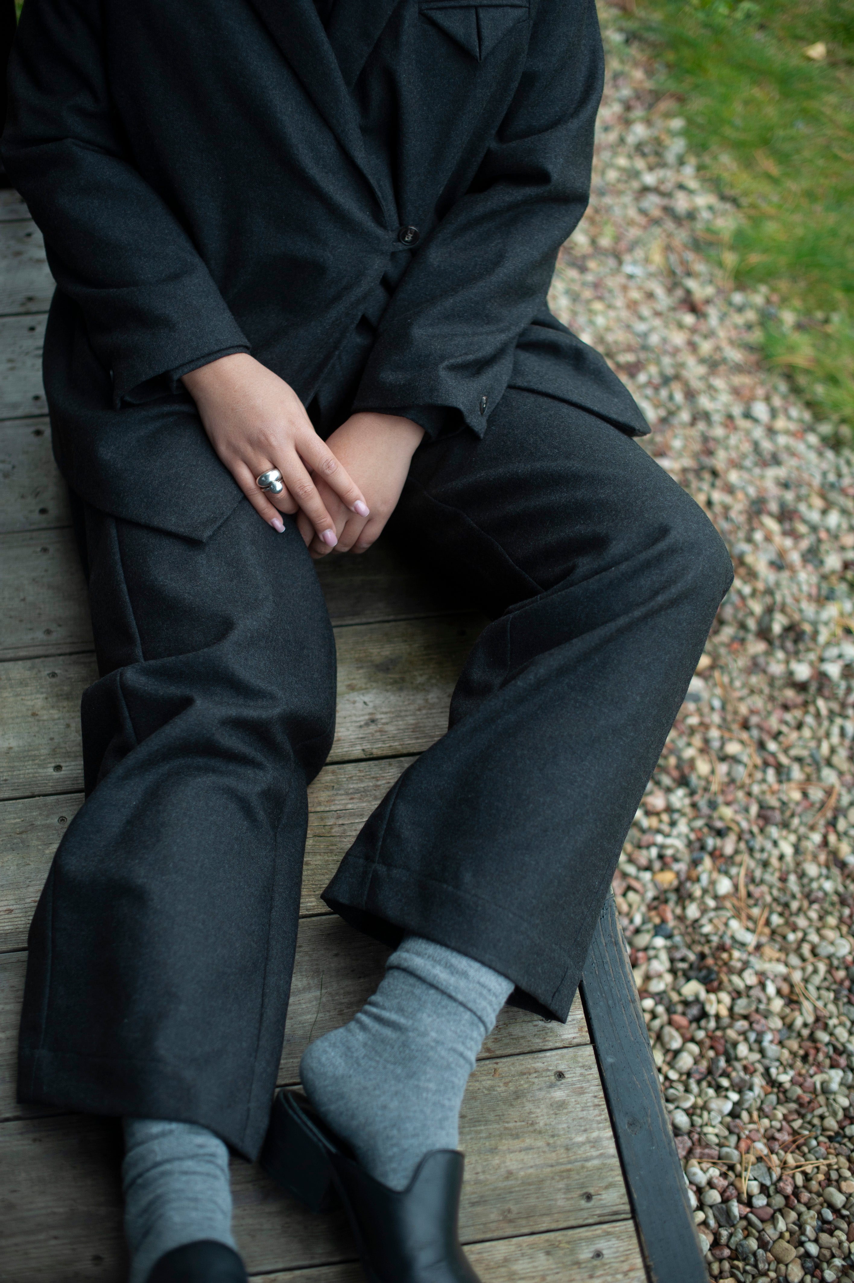 Brown wool blend straight leg trousers