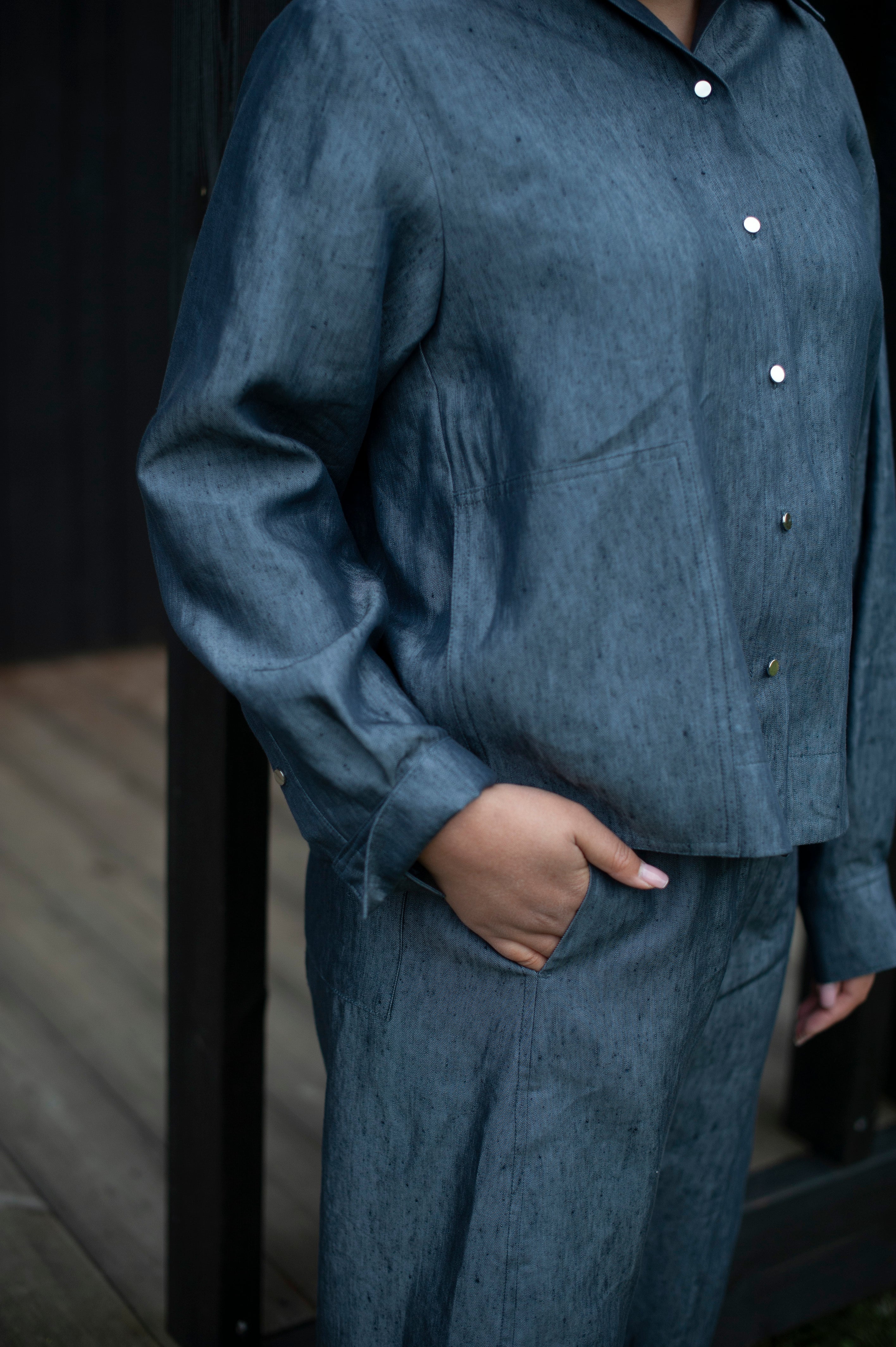 Women's Linen Viscose Shirt in Denim Blue