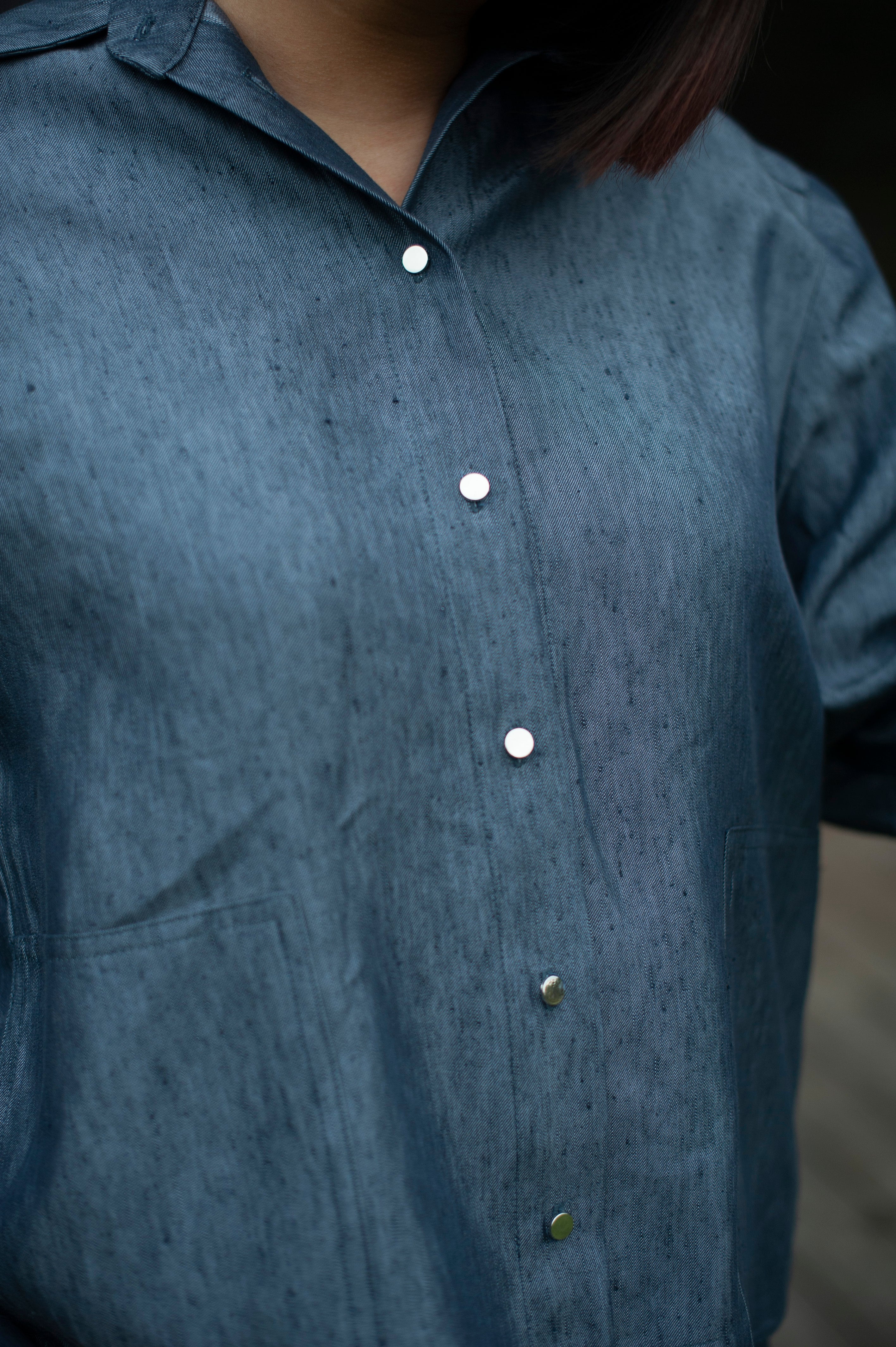 Front of the linen button-up shirt. 