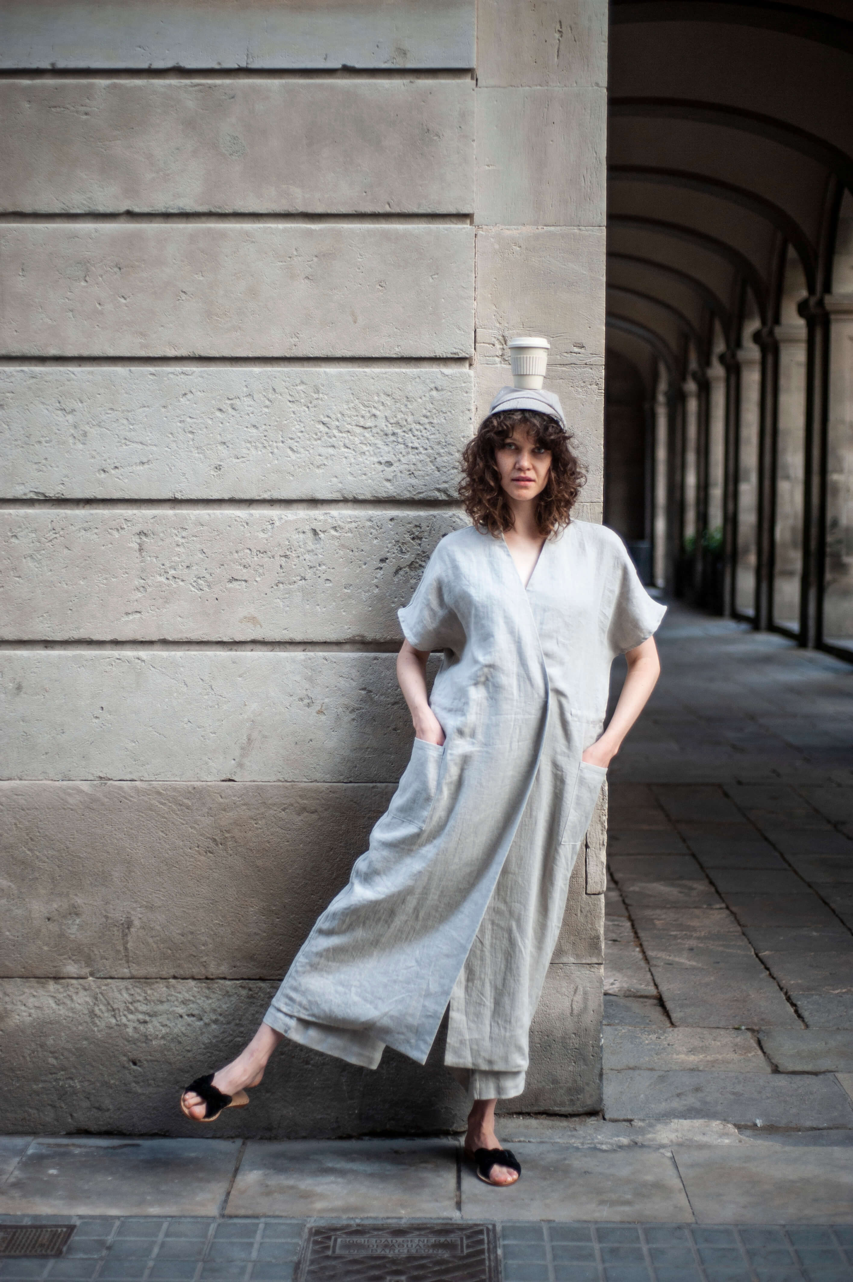 Kimono sleeve maxi linen dress AKIRA