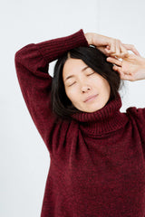 Burgundy wool roll-neck knitted long dress ASAHI
