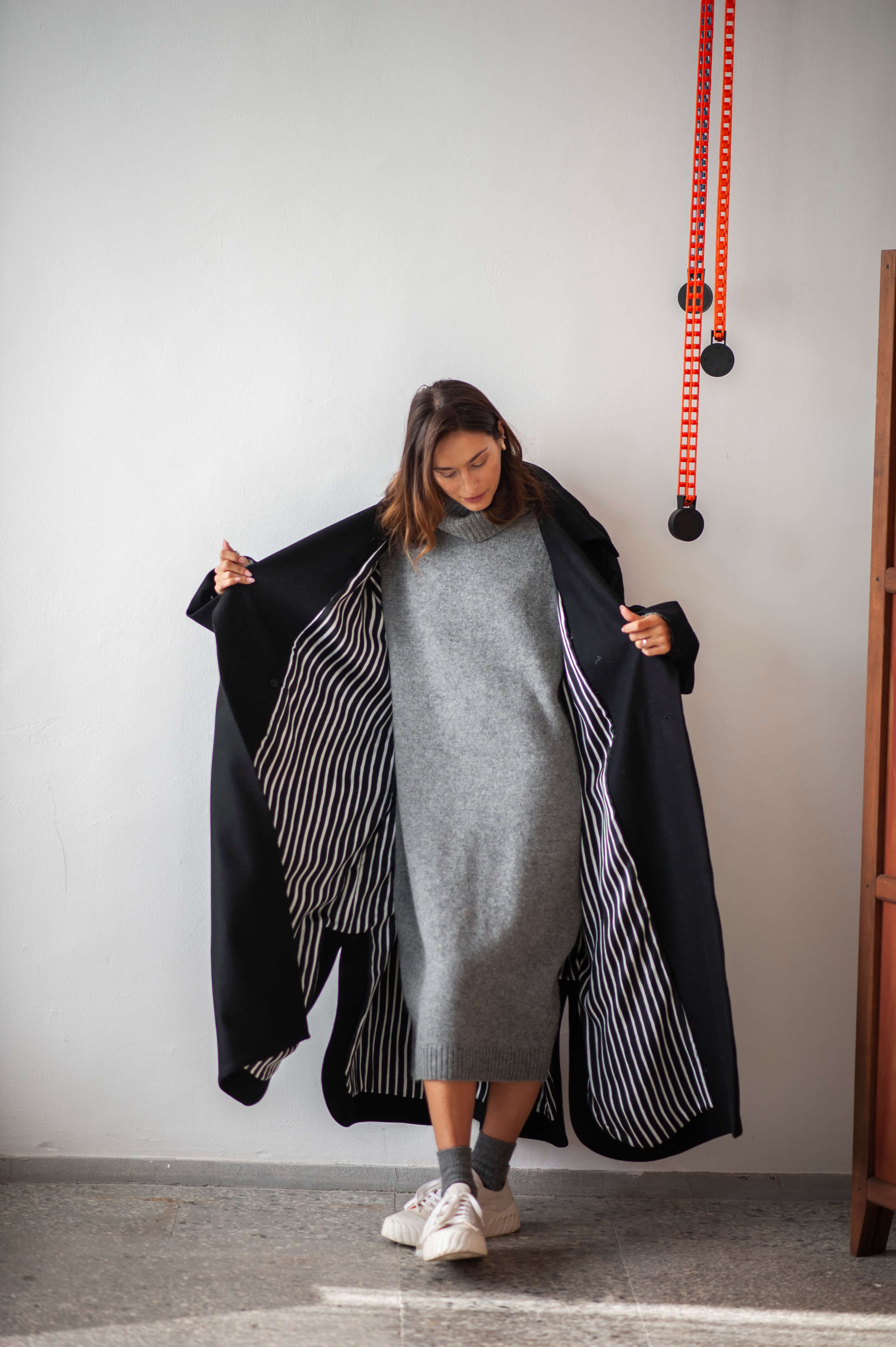 Oversize fit black long wool coat