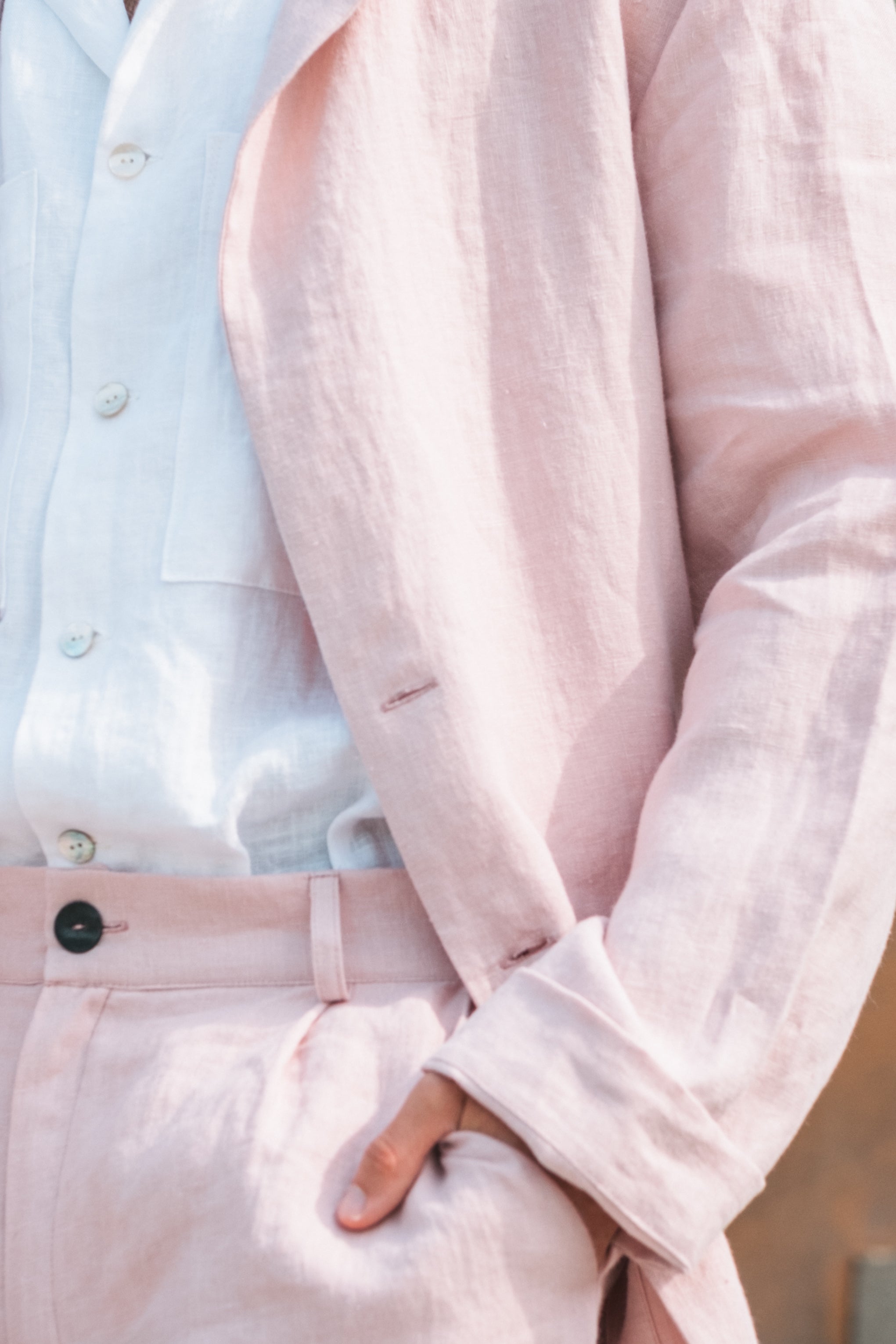 Unstructured single-breasted dusty rose linen blazer