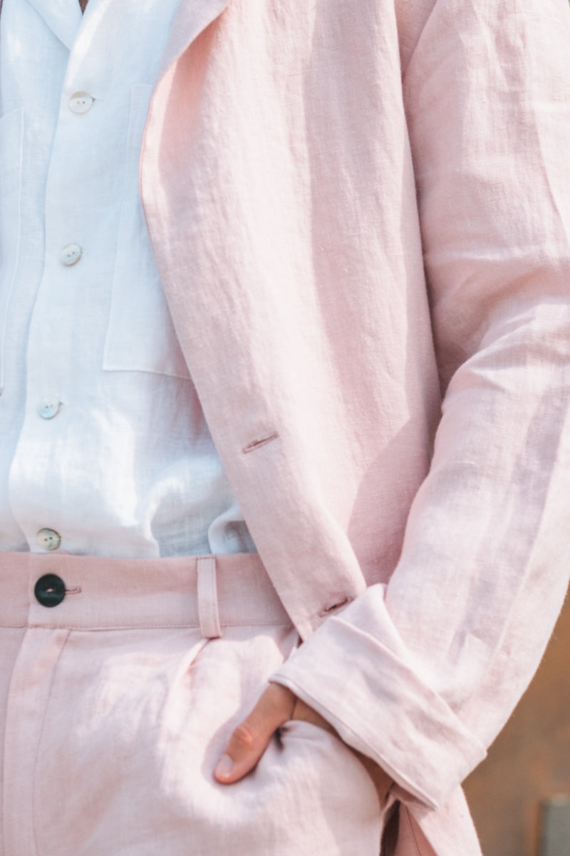 Regular-fit dusty rose linen suit