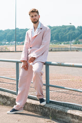 Regular-fit dusty rose linen suit