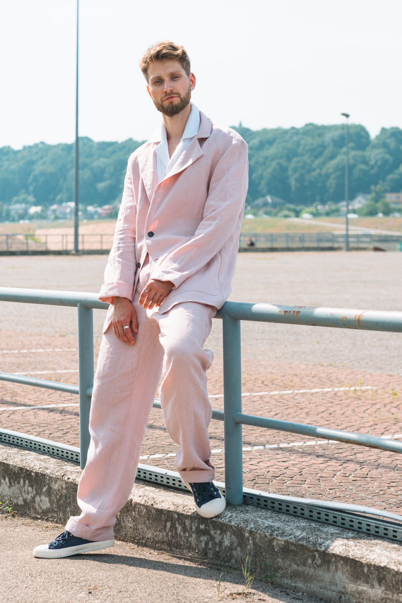 Unstructured single-breasted dusty rose linen blazer