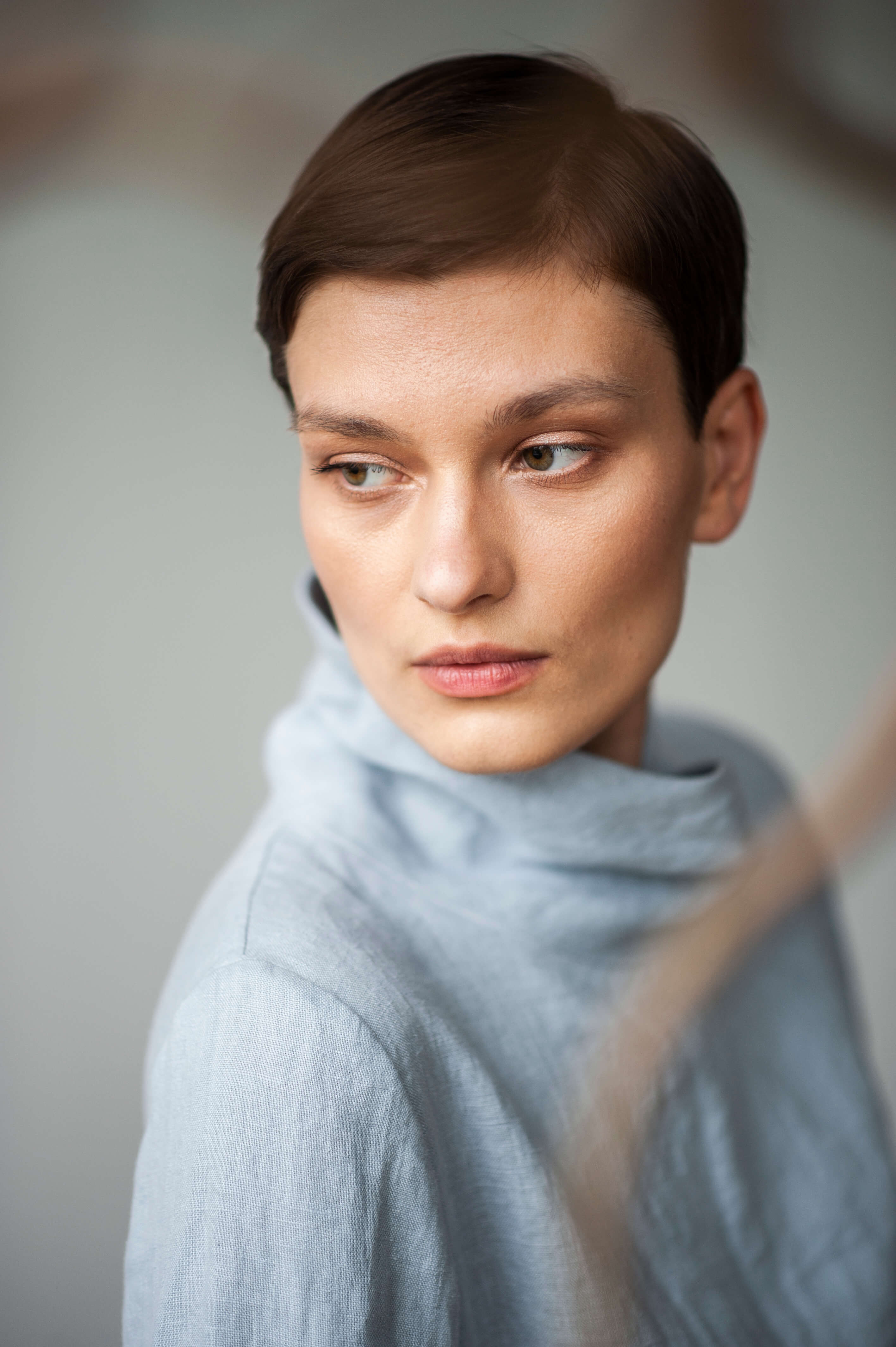 Linen turtleneck blouse/ Blue fitted linen blouse/ High collar linen blouse for women/ Mock neck top/ online Turtleneck terracotta shirt