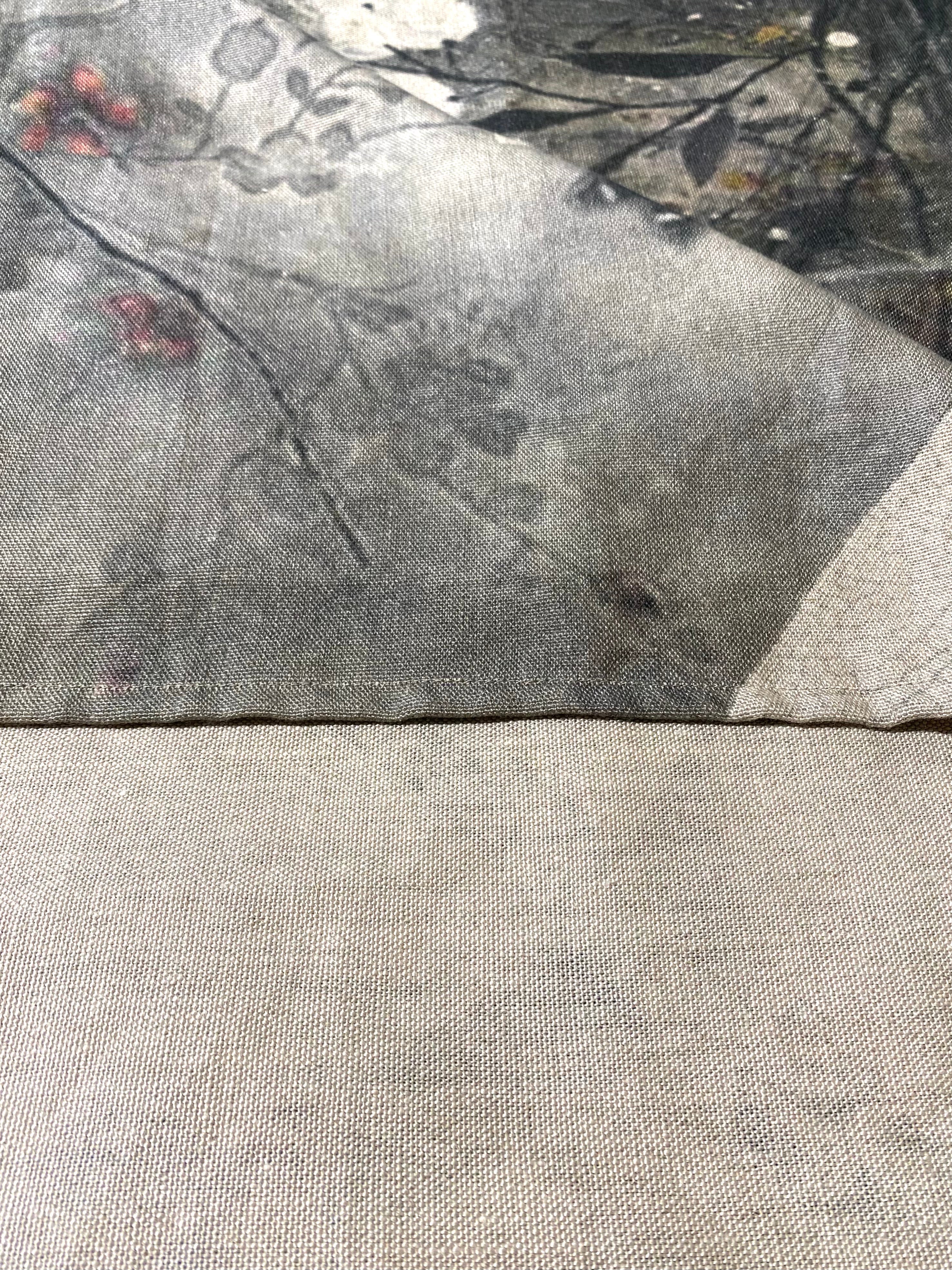 Linen throw blanket with Dragonfly print, Heavy linen tablecloth