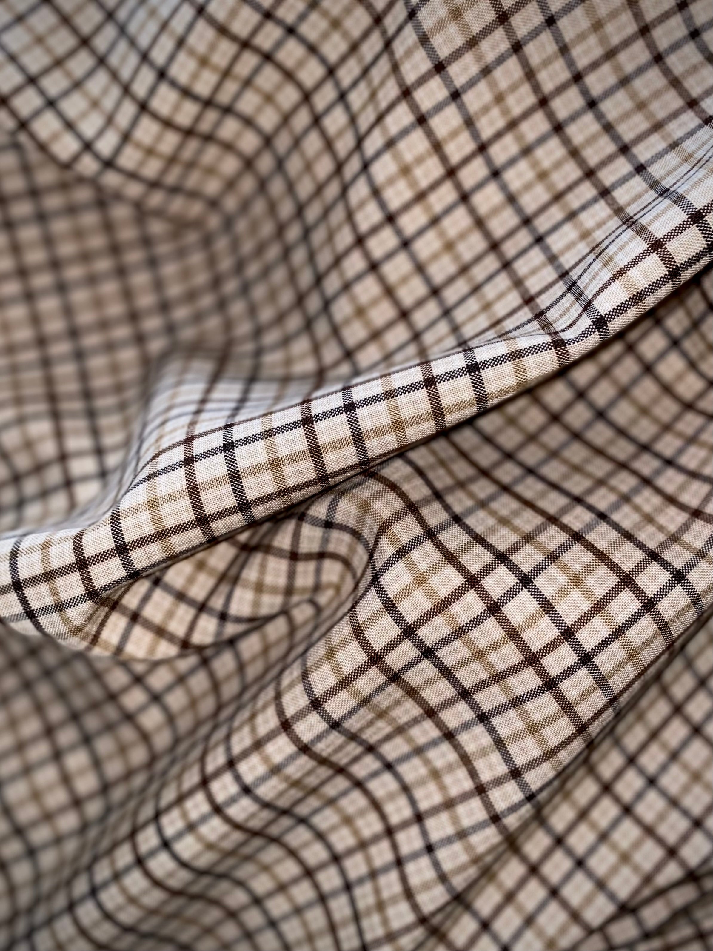 Brown plaid wool fabric