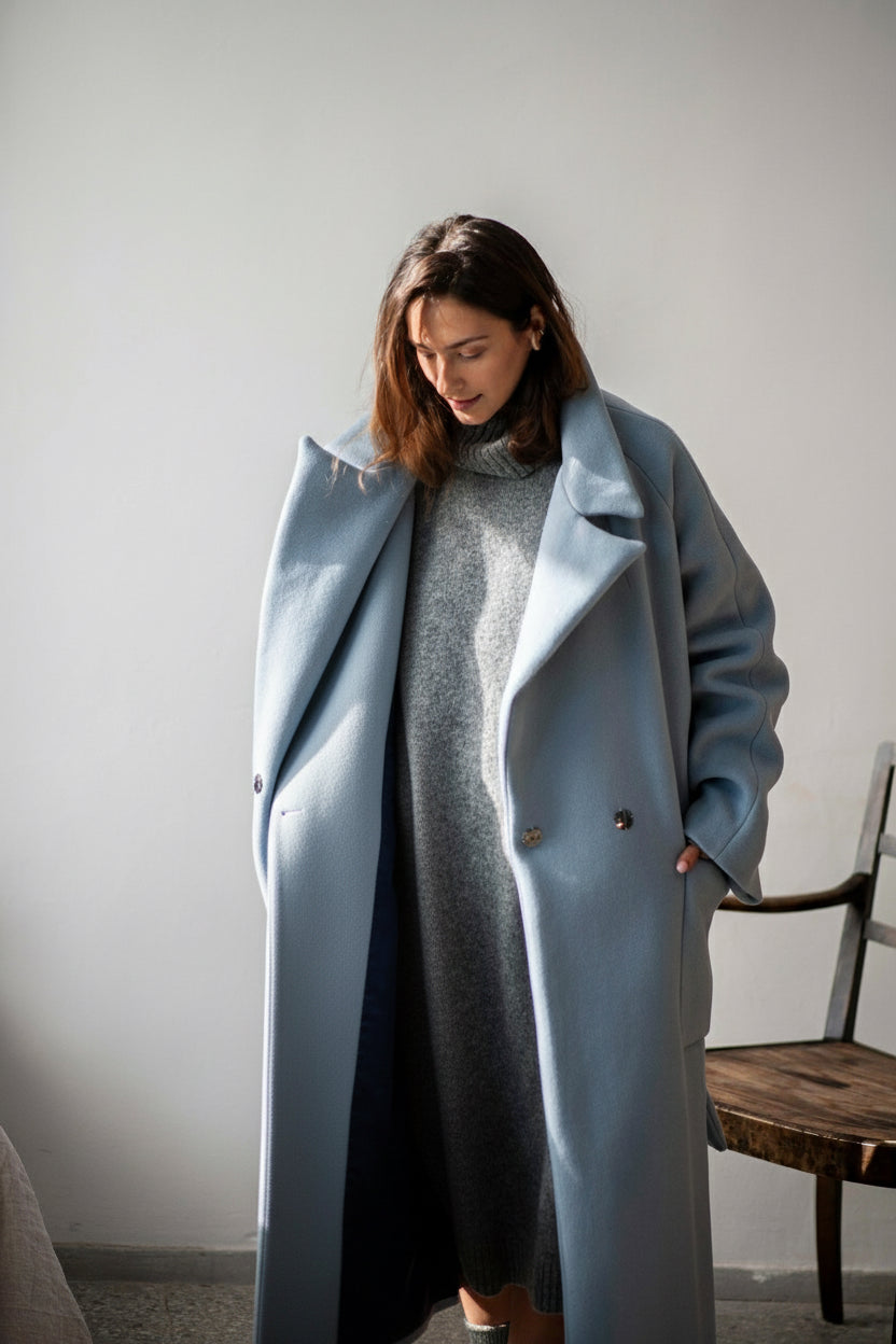 Drop shoulder maxi coat for winter