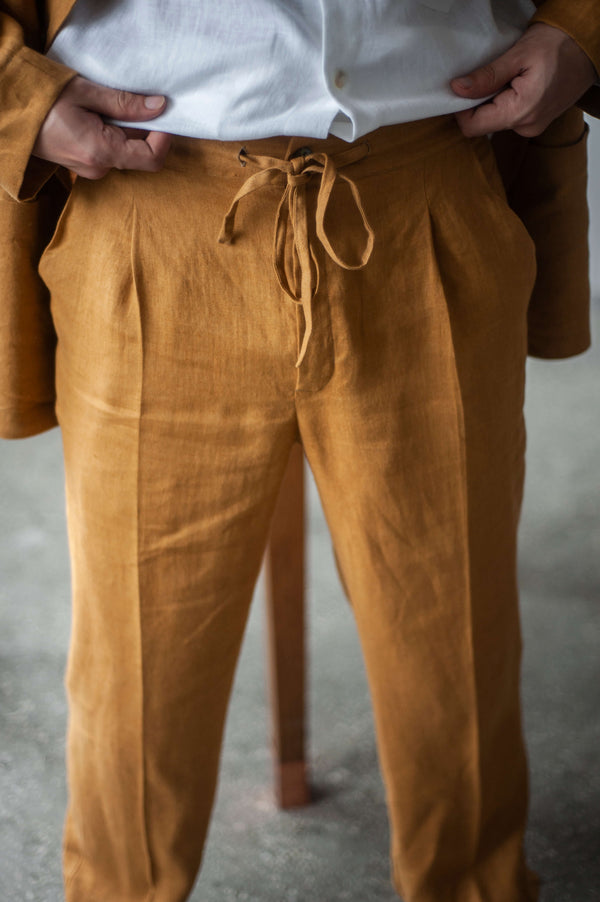 Straight-leg elasticated linen trousers OLIVER