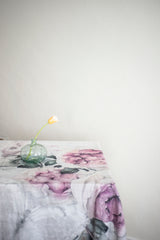 Linen throw blanket with Peony flowers, Heavy linen tablecloth