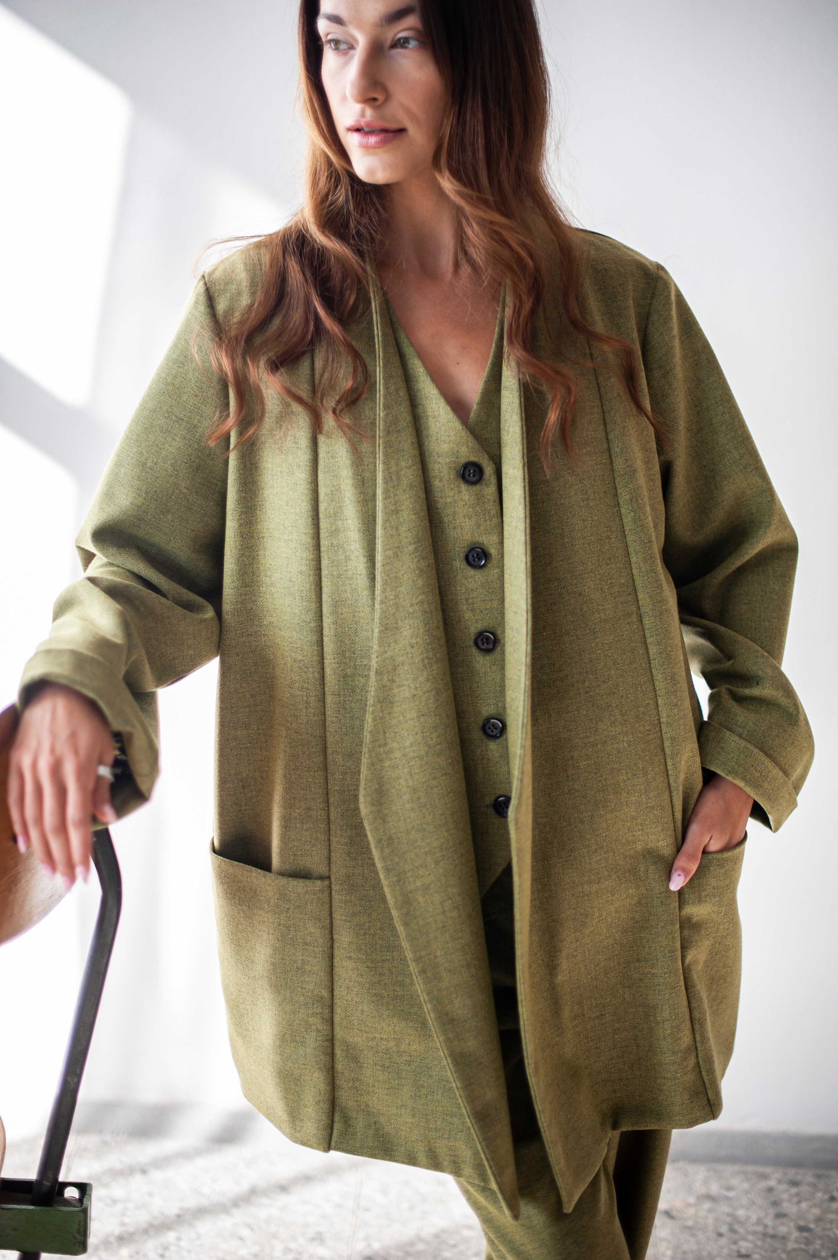 Women relaxed fit cape style wool blazer for women