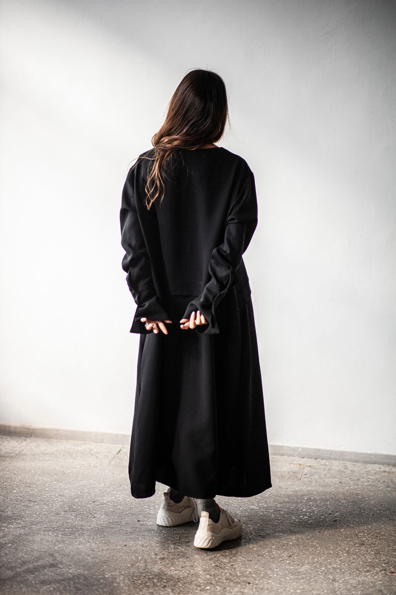 Ankle length A-line black wool dress LORA