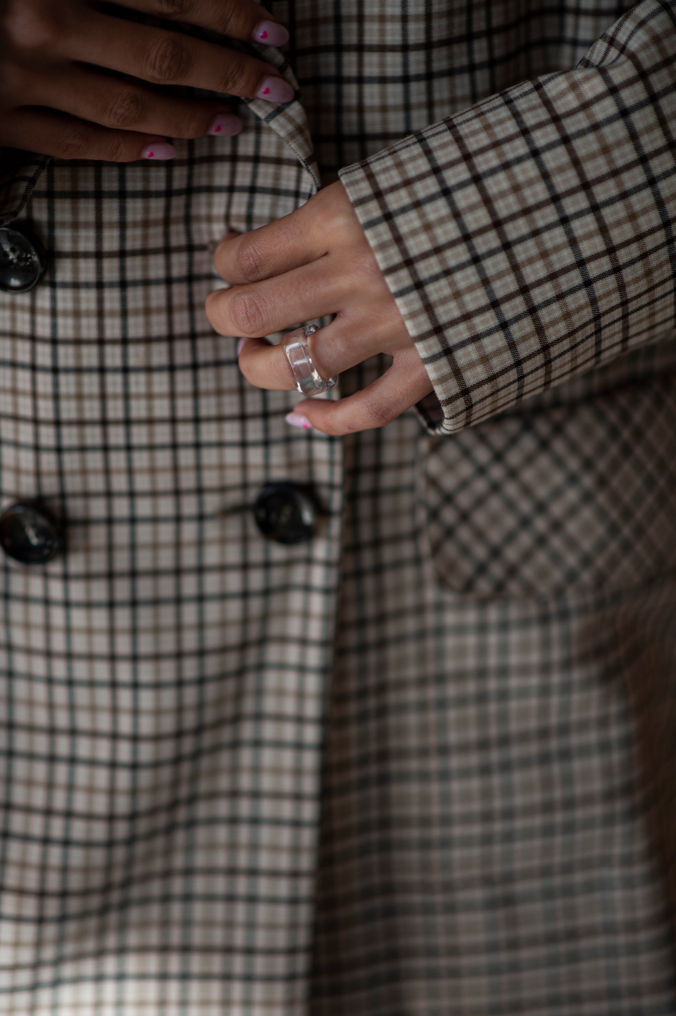 Gingham checkered two pieces pants suit for women
