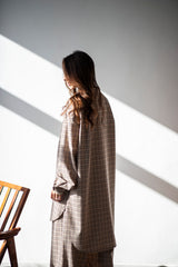 Oversized plaid wool set for women: men's style shirts and wide-leg pants