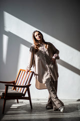 Oversized plaid wool set for women: men's style shirts and wide-leg pants