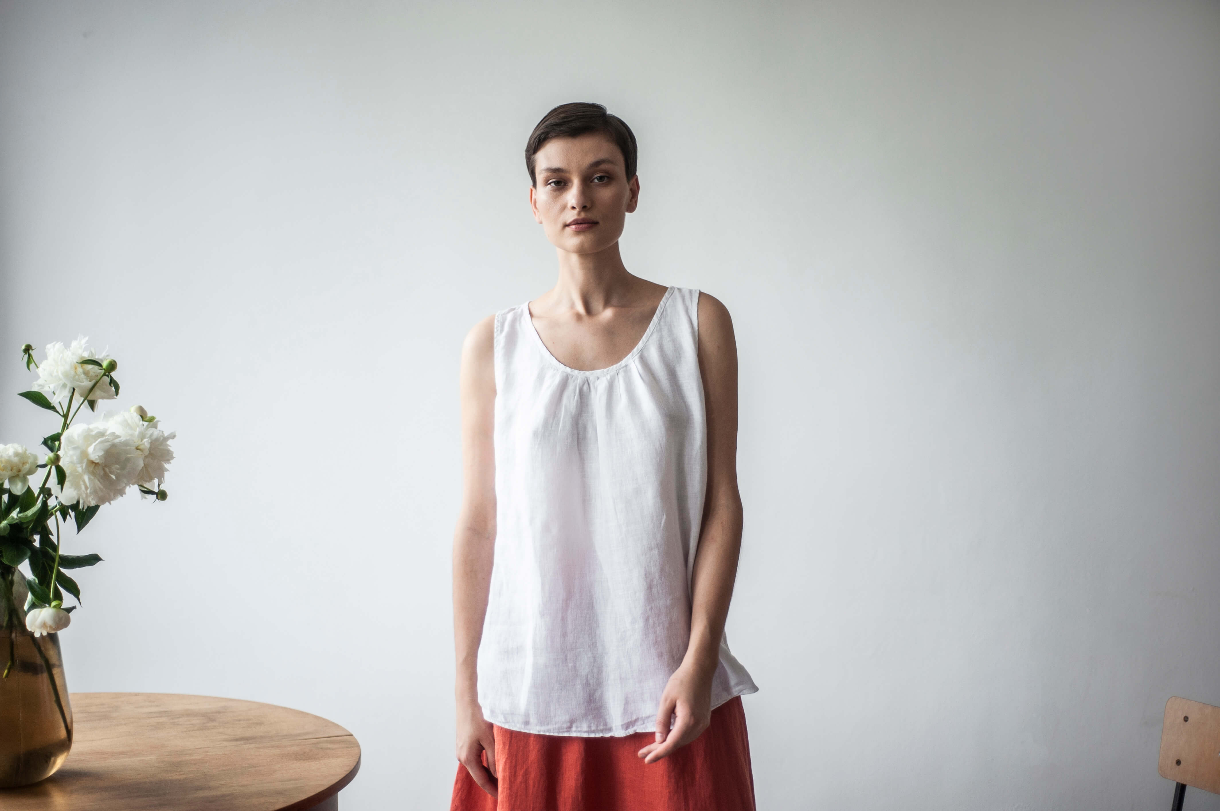 Linen relaxed fit tank top, Flax sleeveless camisole TULA