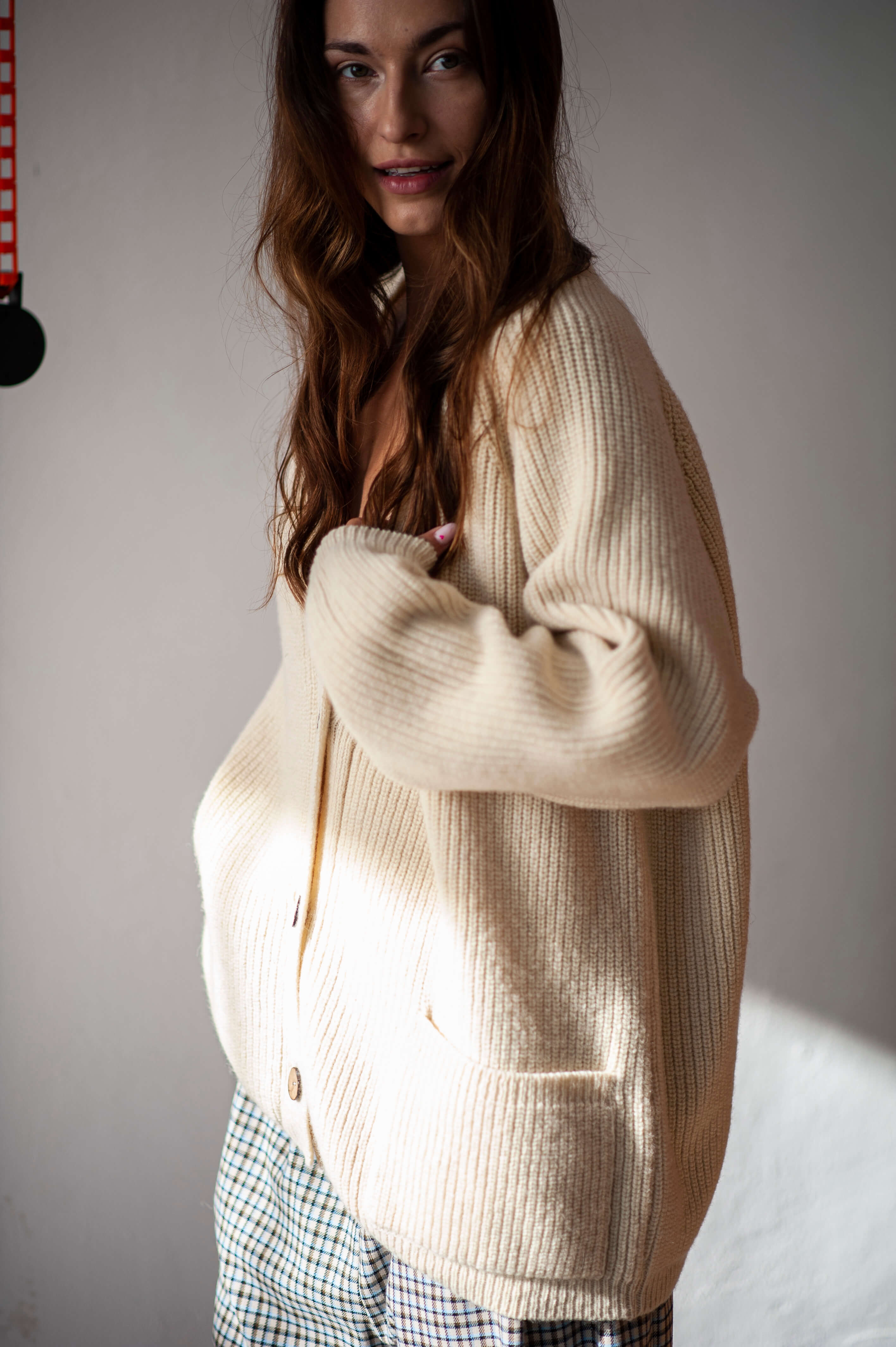 Off white merino wool knitted cardigan YUMA